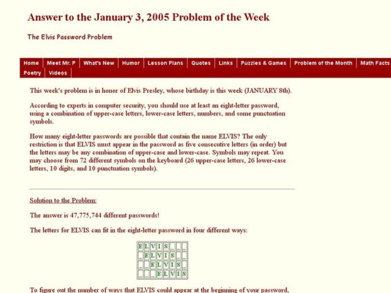 The Elvis Password Problem Worksheet