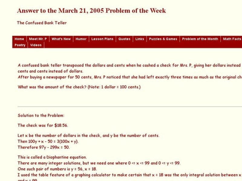 The Confused Bank Teller Worksheet