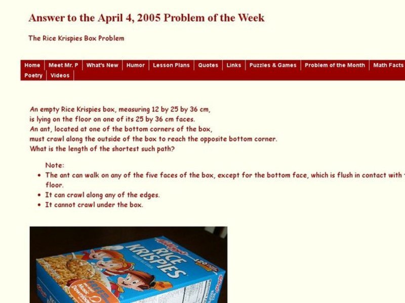 The Rice Krispies Box Problem Worksheet