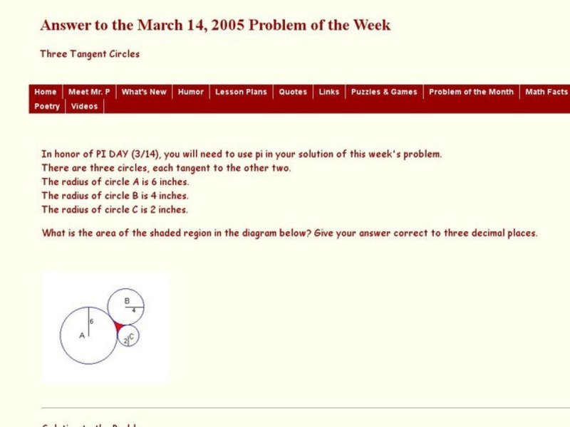 Three Tangent Circles Worksheet
