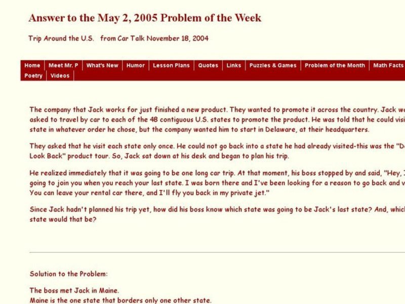 Trip Around the US Worksheet