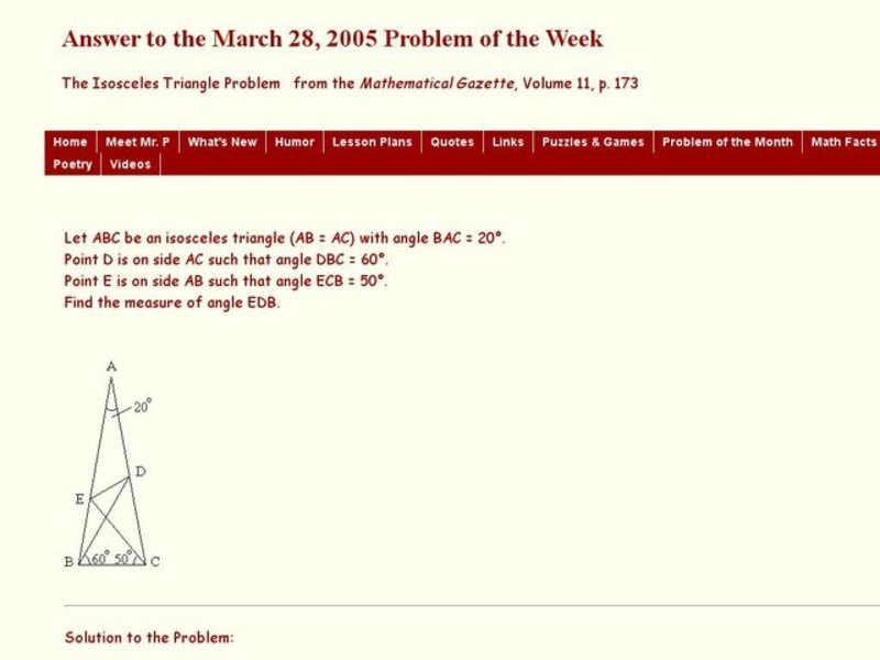 The Isosceles Triangle Problem Worksheet