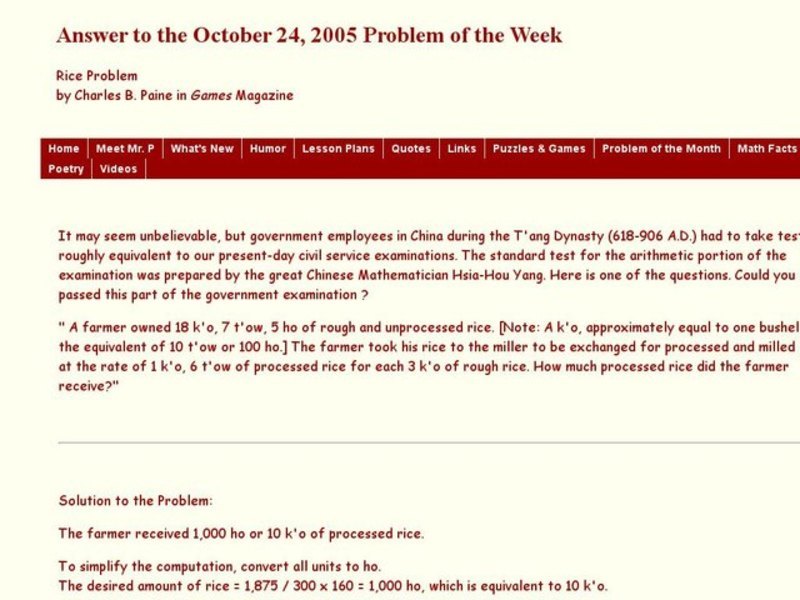 Rice Problem Worksheet