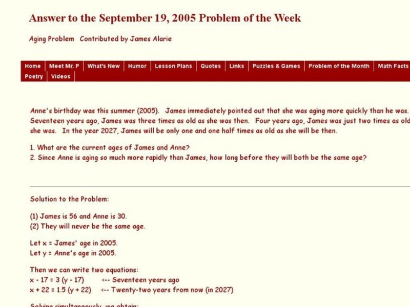 Aging Problem Worksheet