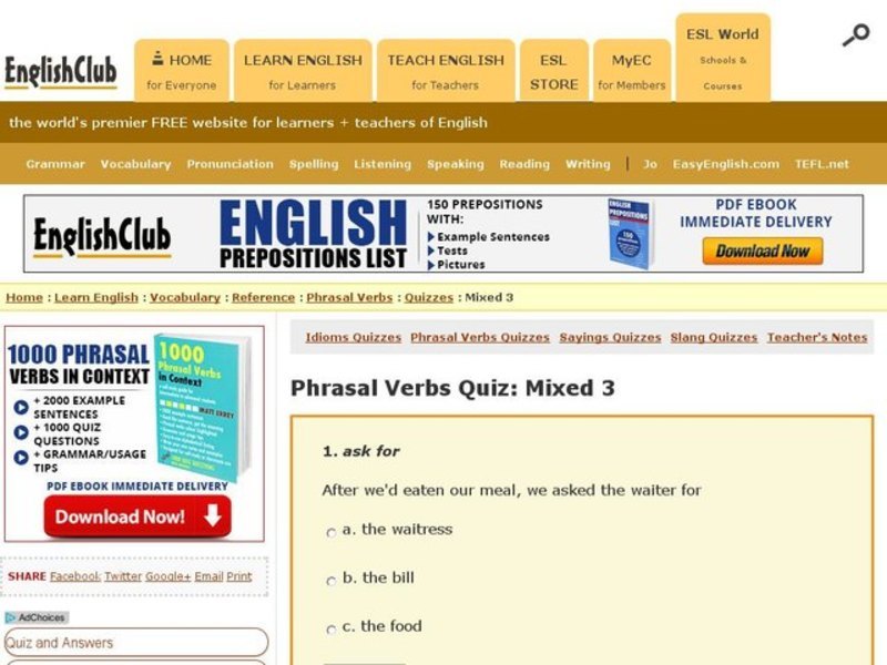 Phrasal Verbs quiz: Mixed 3 Interactive