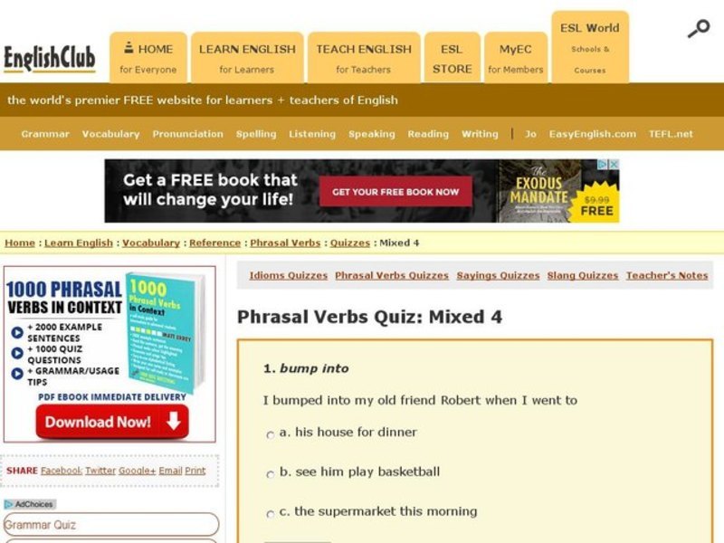 Phrasal Verbs Quiz:  Mixed 4 Interactive