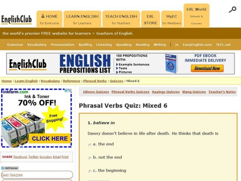 Phrasal Verbs Quiz:  Mixed 6 Interactive