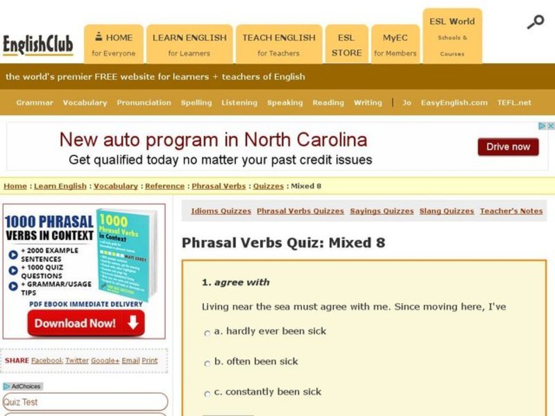 Phrasal Verbs Quiz:  Mixed 8 Interactive