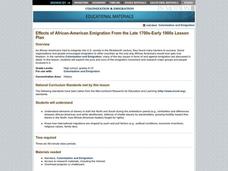 Effects of African-American Emigration From the Late 1700s-Early 1900s Lesson Plan