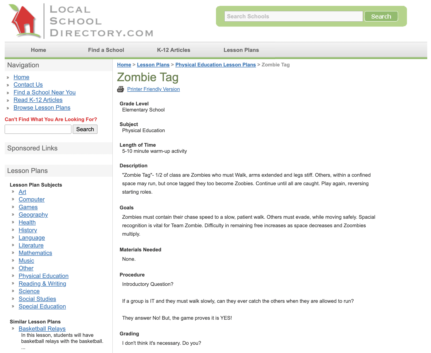 Zombie Tag Lesson Plan