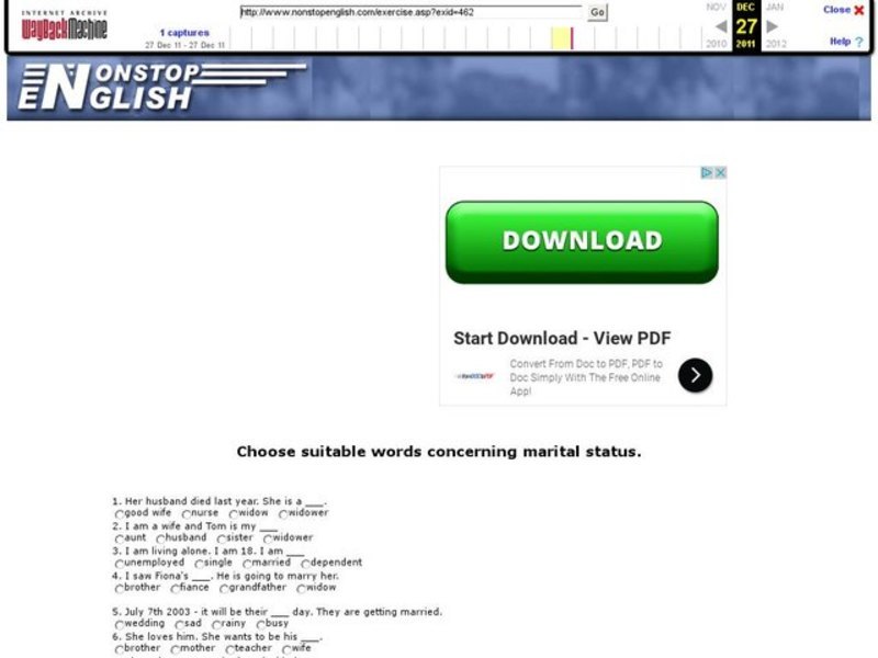 English Marital Status Words Interactive