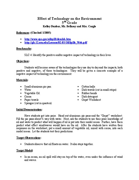 Effect Of Technology on the Environment Lesson Plan