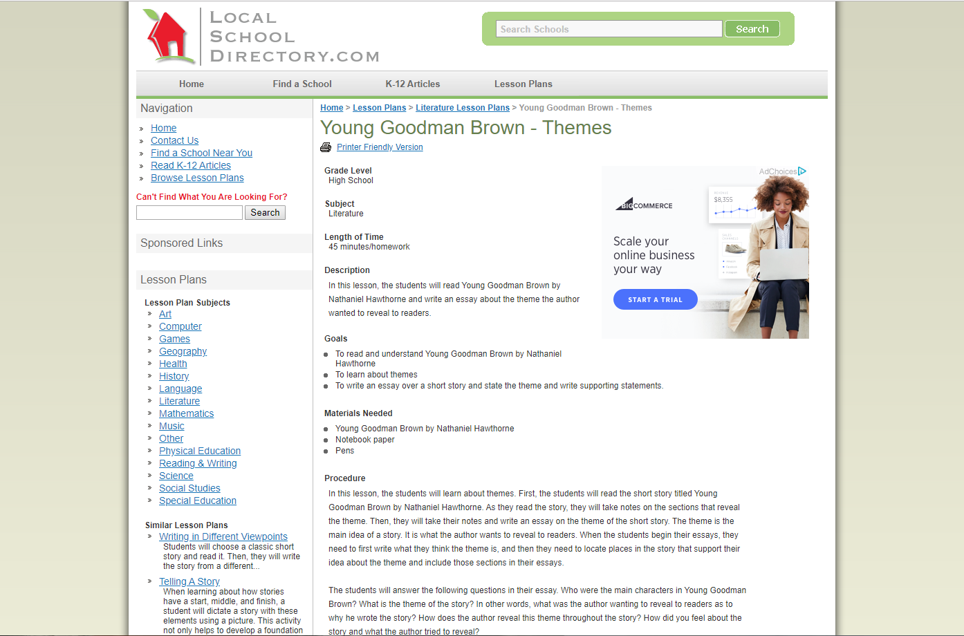Young Goodman Brown - Themes Lesson Plan