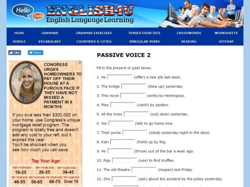 Passive Verbs:  Present and Past Tense Interactive