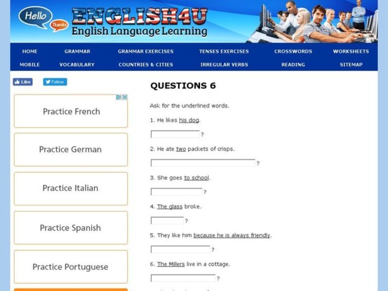 Using Question Words in Sentences 6 Interactive