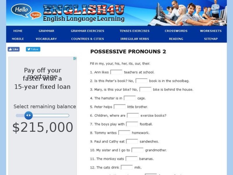 Using Possessive Pronouns in Sentences Interactive