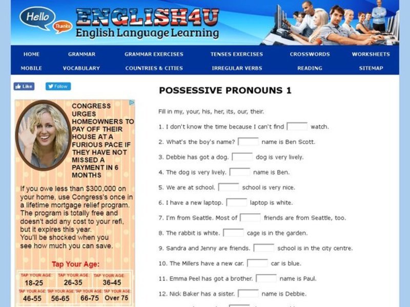 Possessive Pronouns: Fill in the Blank Interactive
