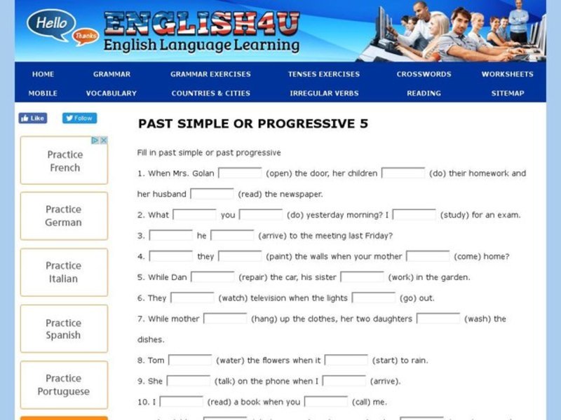 Past Simple or Past Progressive 2 Interactive