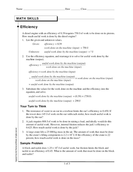 Efficiency Worksheet