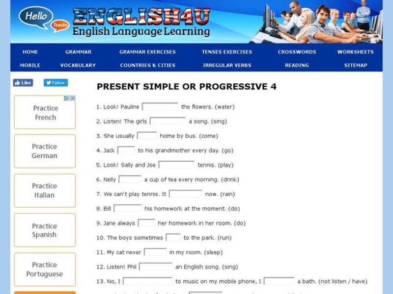Present Simple or Progressive Form 6 Interactive