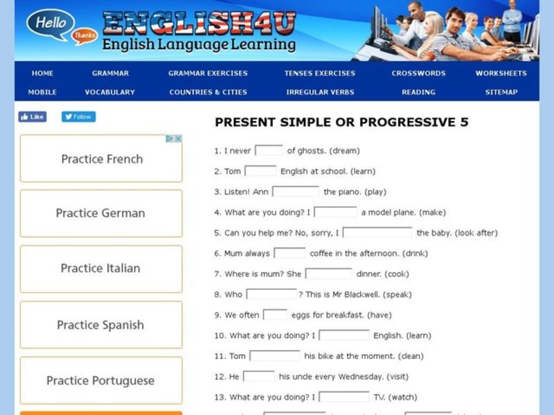 Present Simple or Progressive 7 Interactive