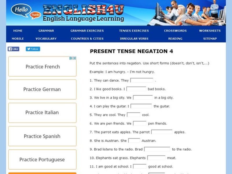 Present Tense - Negation 4 Interactive