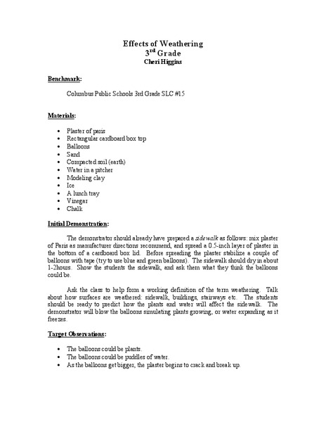 Effects Of Weathering Lesson Plan