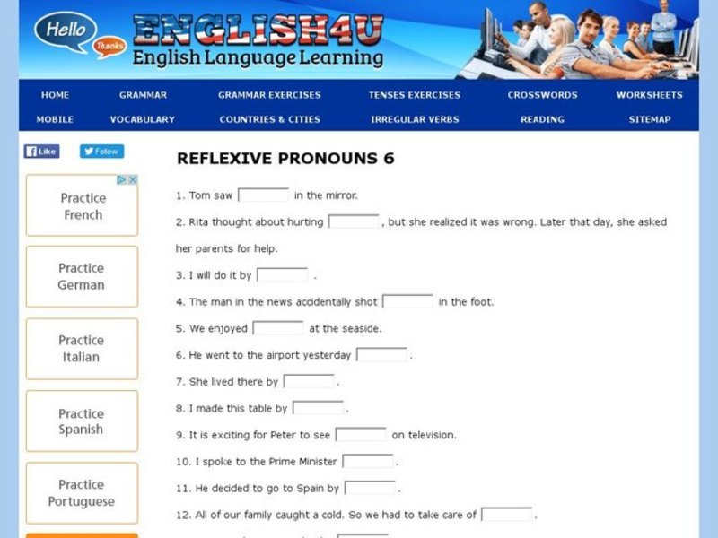 Reflexive Pronouns 6 Interactive