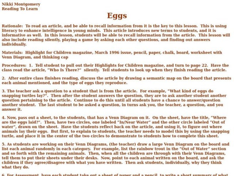 Eggs Lesson Plan