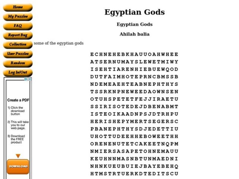 Egyptian Gods Worksheet