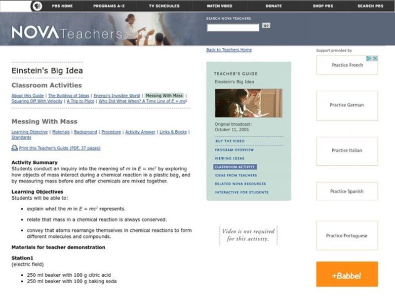 Einstein's BIg Idea Lesson Plan