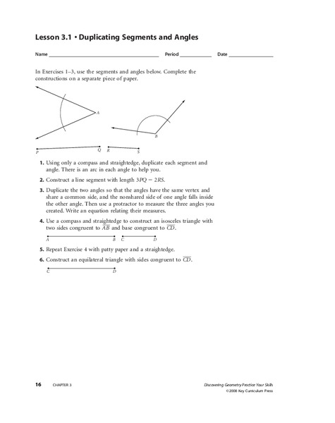 Construct, Bisect, Duplicate: Geometry Practice with Compass and Straight Edge Worksheet