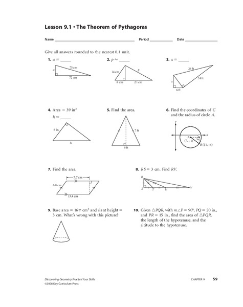 The Theorem of Pythogoras Worksheet