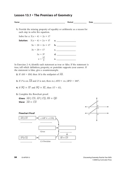 The Premises of Geometry Worksheet