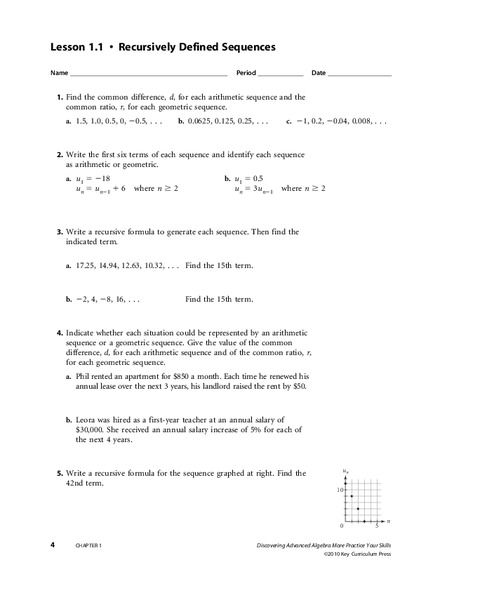 Recursively Defined Sequesnces Worksheet