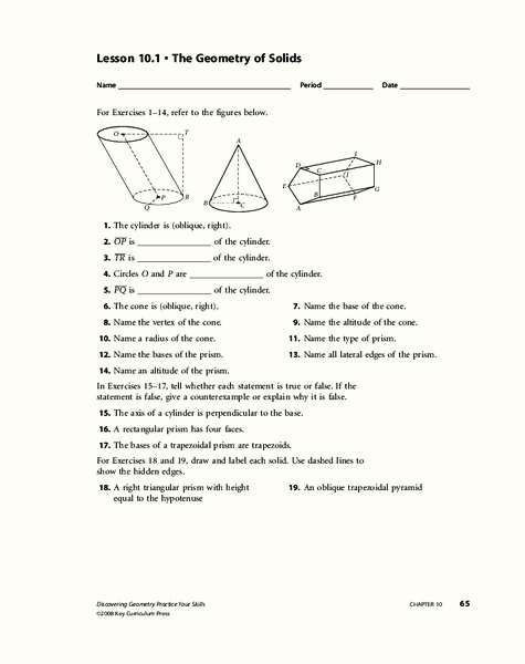 The Geometry of Solids Worksheet