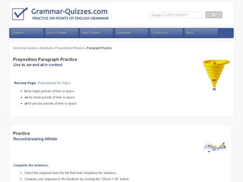 Using Prepositions for Time and Place Interactive