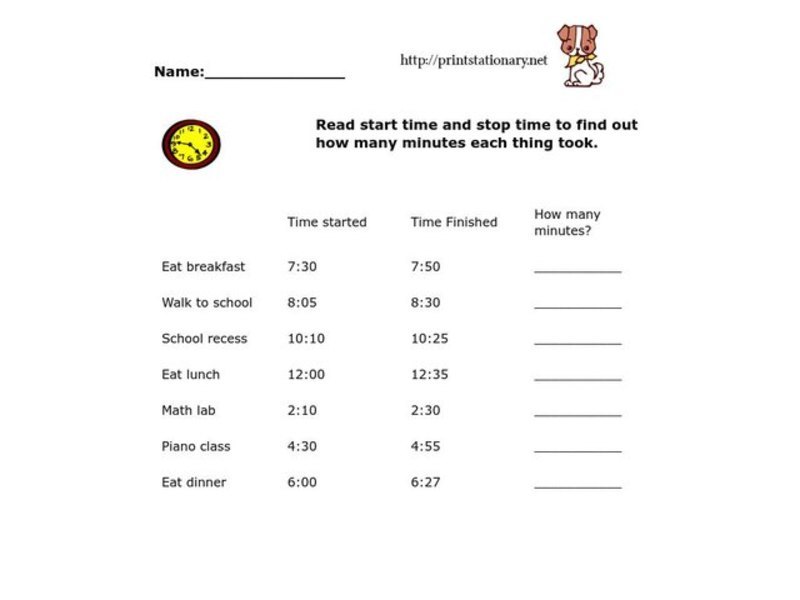 Elapsed Time Worksheet