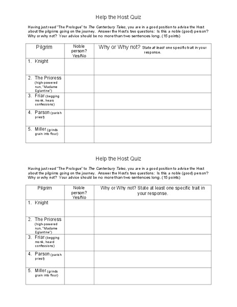 The Canterbury Tales:  Help the Host Quiz Lesson Plan