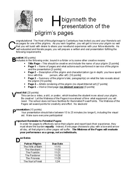 Pilgrim Presentation Worksheet
