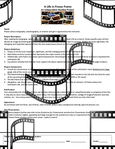 A Life in Freeze Frame Worksheet