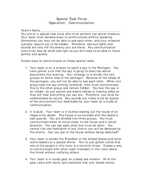 Operation: Communication Worksheet