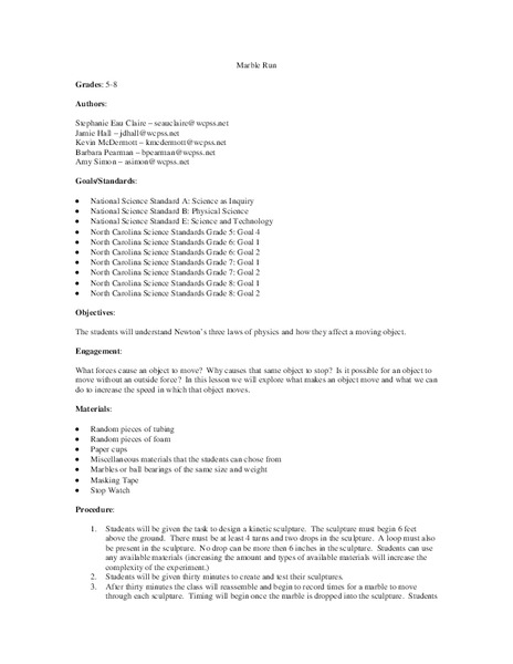 Marble Run Lesson Plan
