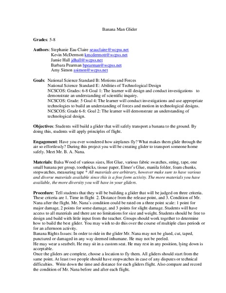 Banana Man Glider Lesson Plan