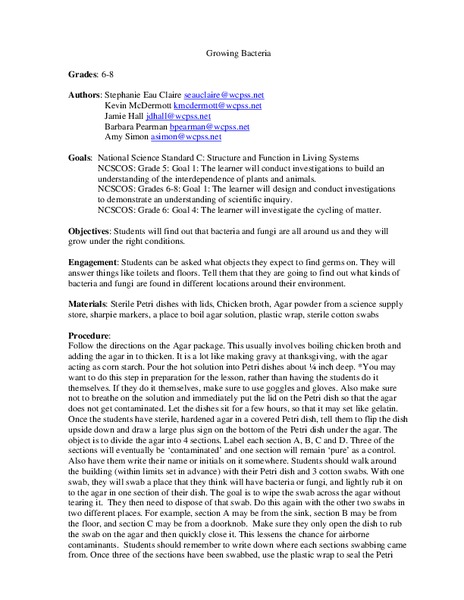 Growing bacteria Lesson Plan