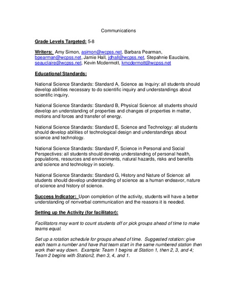 Communications Lesson Plan