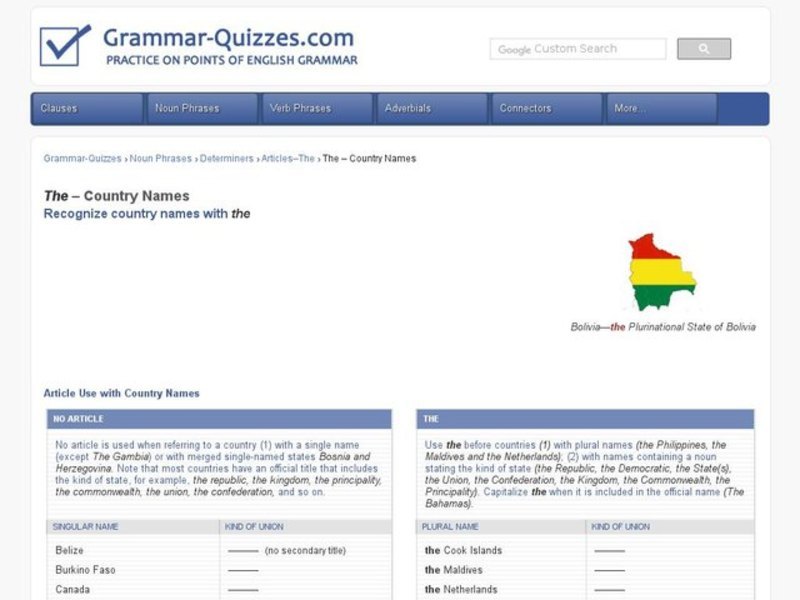Using Articles with Names of Countries Interactive