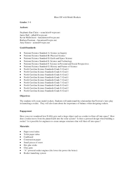 Blast Off with Model Rockets Lesson Plan