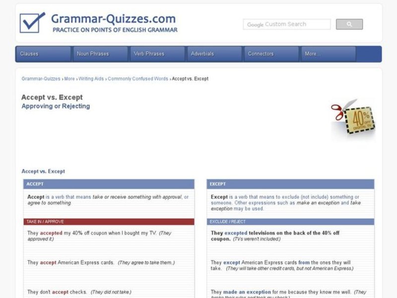 Using Accept/Except in Sentences Interactive
