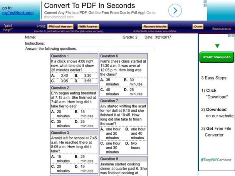 Elapsed time Worksheet